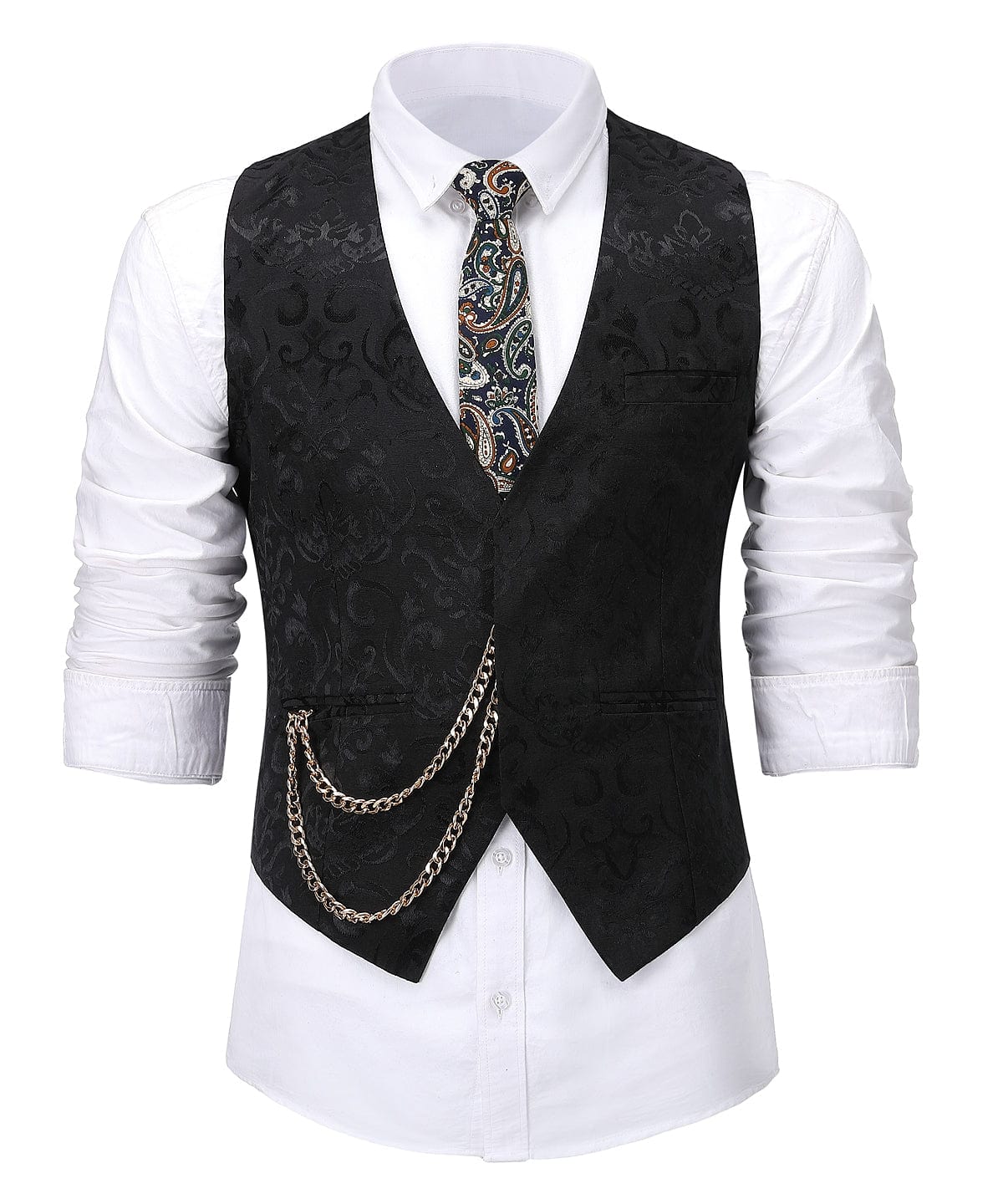 Black patterned waistcoat hotsell