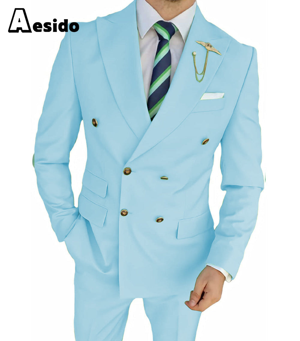 Sky blue double breasted on sale suit