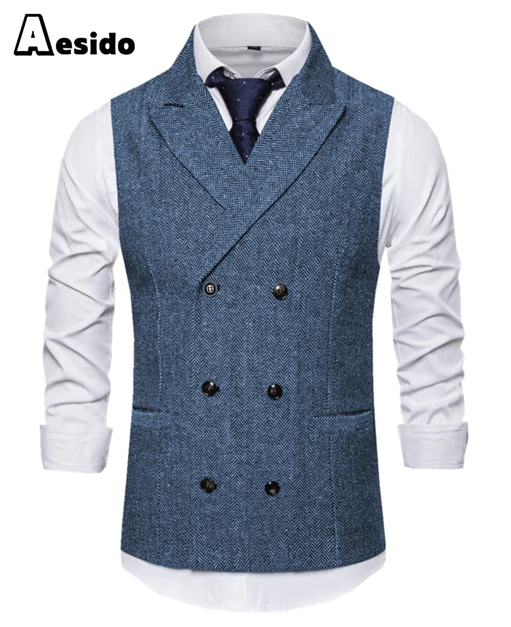 Mens double shop breasted tweed waistcoat