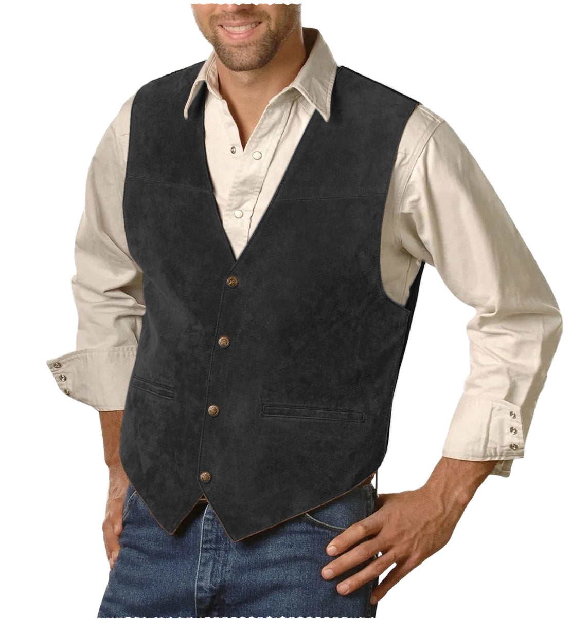 Mens Single Breasted V Lapel Casual Suede Waistcoat