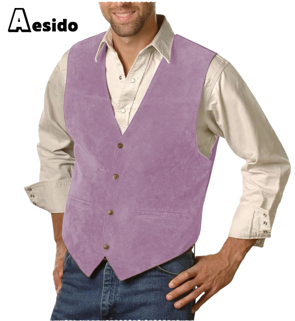 Mens Single Breasted V Lapel Casual Suede Waistcoat Xs / Lavender