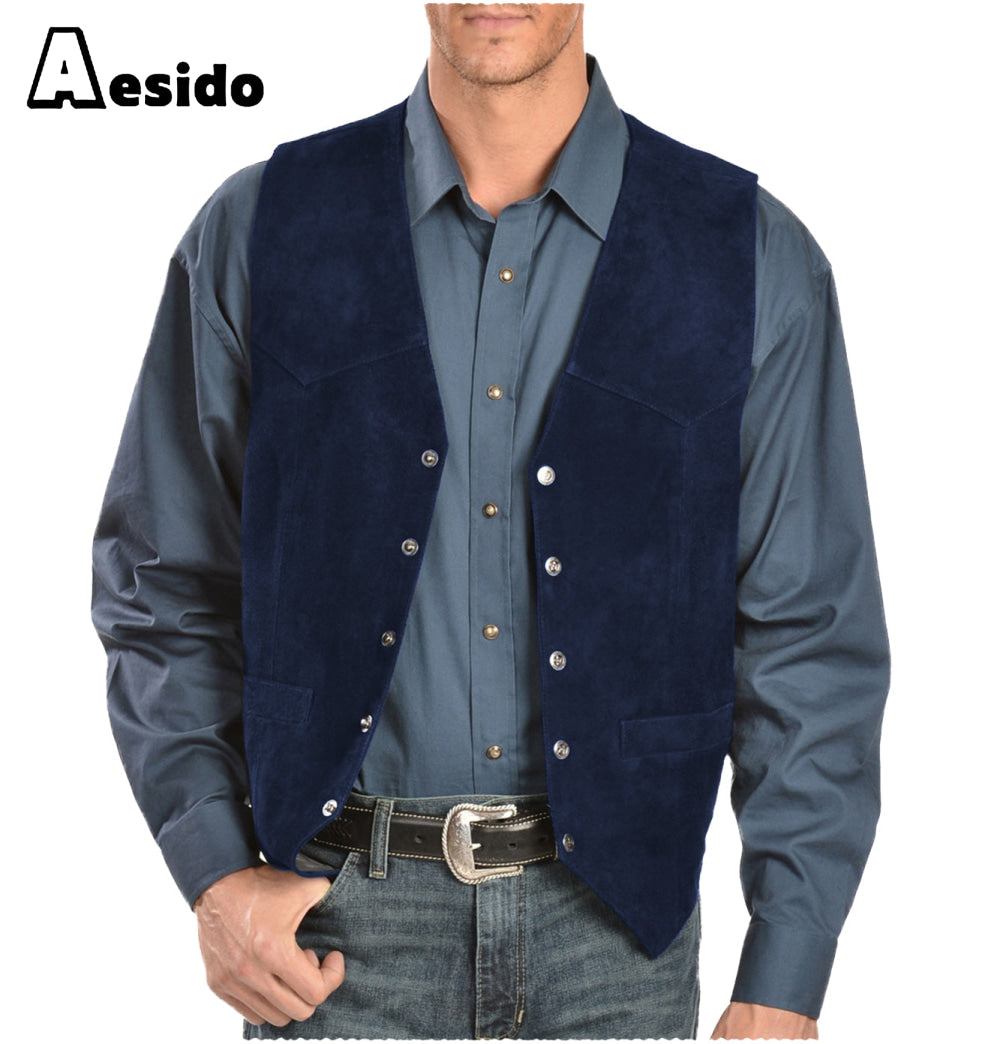 Mens Casual Suede V Lapel Single Breasted Waistcoat Xs / Navy