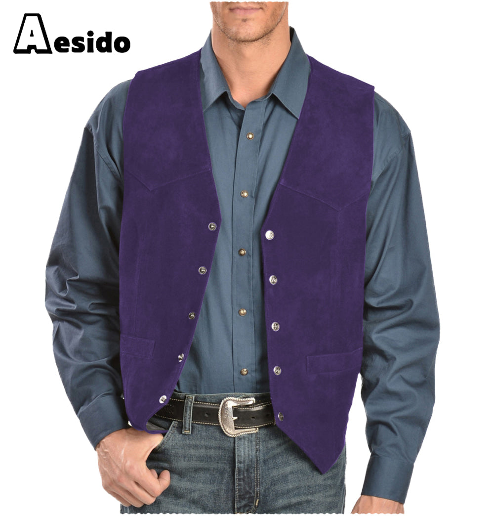 Mens Casual Suede V Lapel Single Breasted Waistcoat Xs / Purple