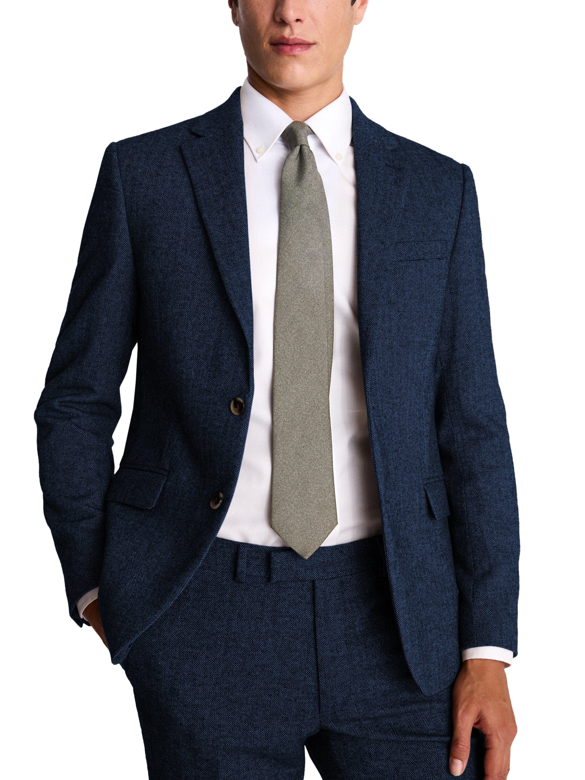 aesido 2 Piece Business Casual Notch Lapel Double Button Slim Fit Men Suit (Blazer+Pants)