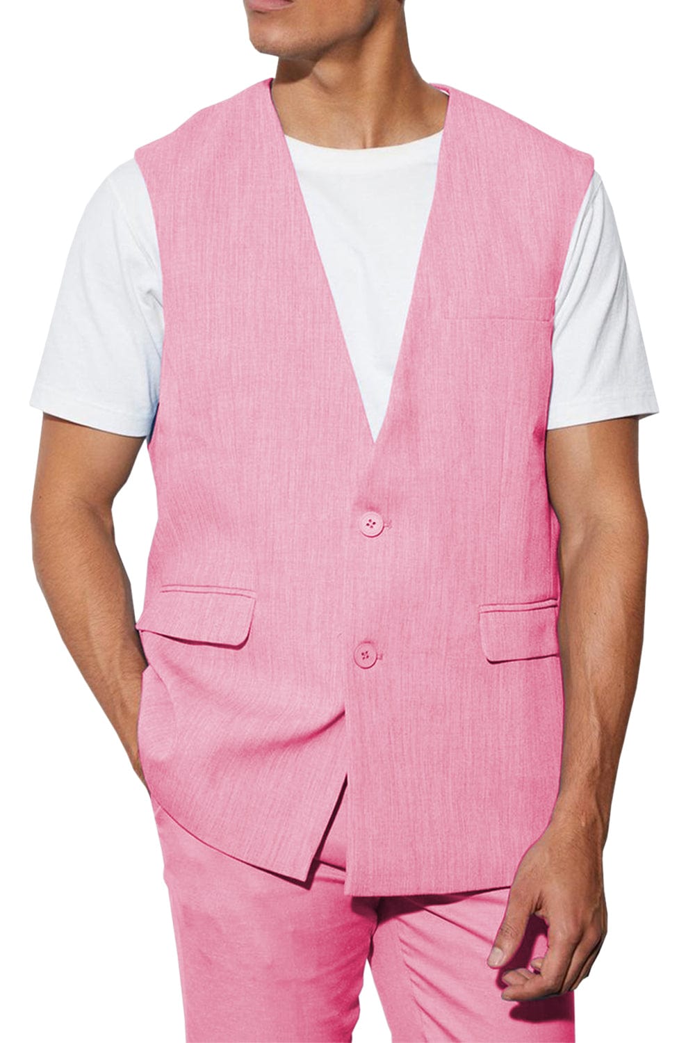 aesido 2 Piece Casual V Neck Double Button Vests (Vest+Pants)