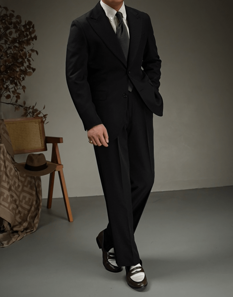 aesido 2 Piece Coffee Colored Retro Peak Lapel Business Men Suit (Blazer+Pants)