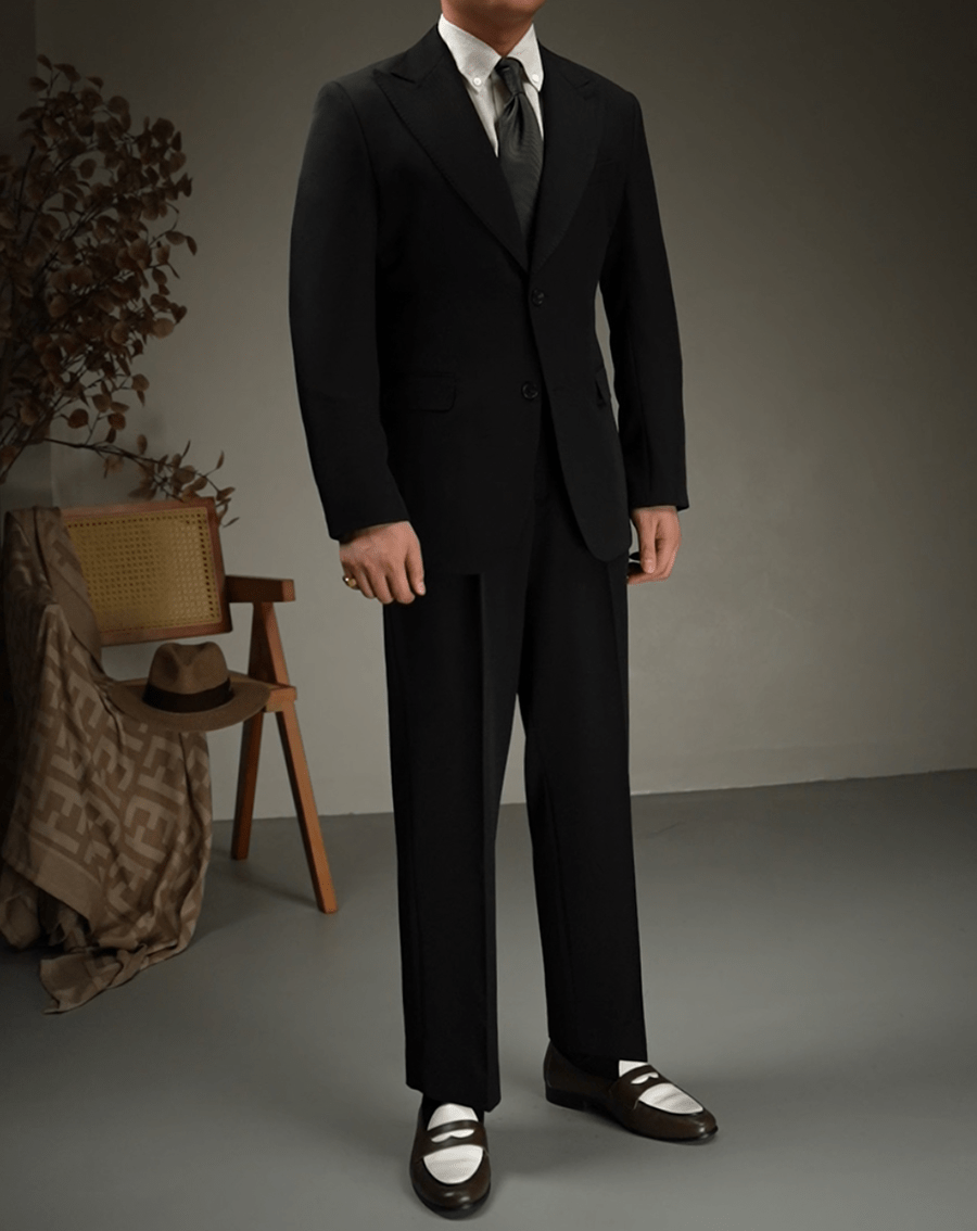 aesido 2 Piece Coffee Colored Retro Peak Lapel Business Men Suit (Blazer+Pants)