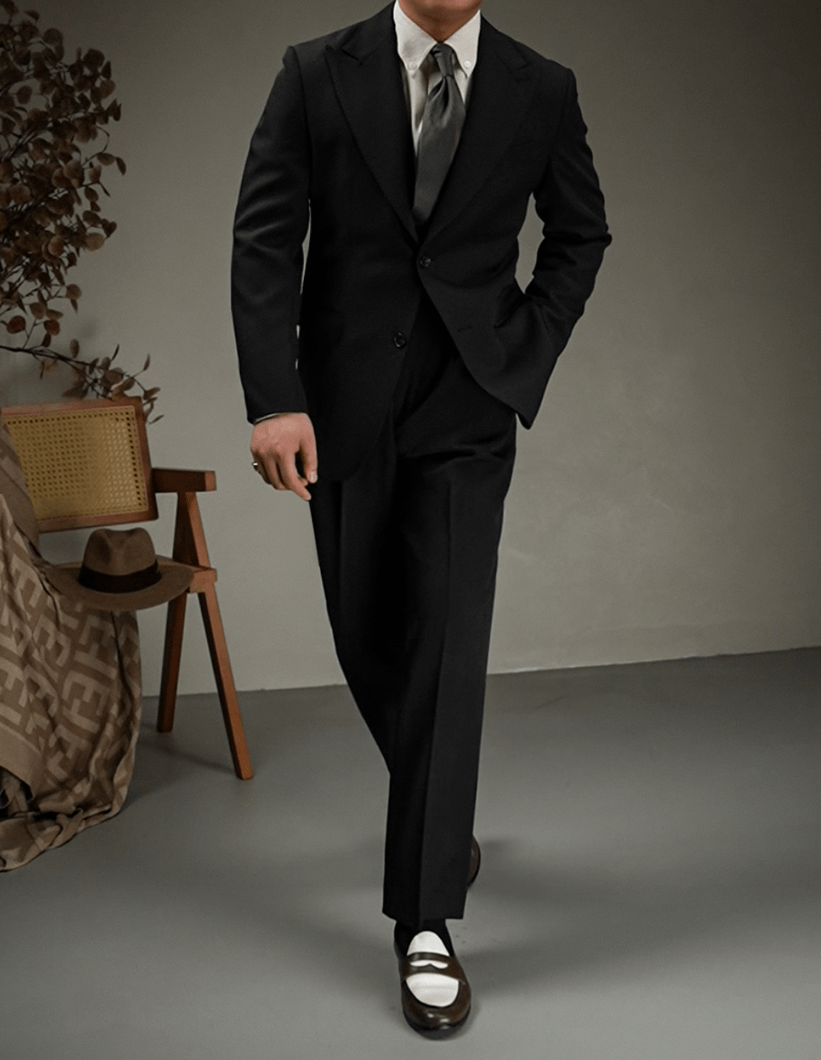 aesido 2 Piece Coffee Colored Retro Peak Lapel Business Men Suit (Blazer+Pants)