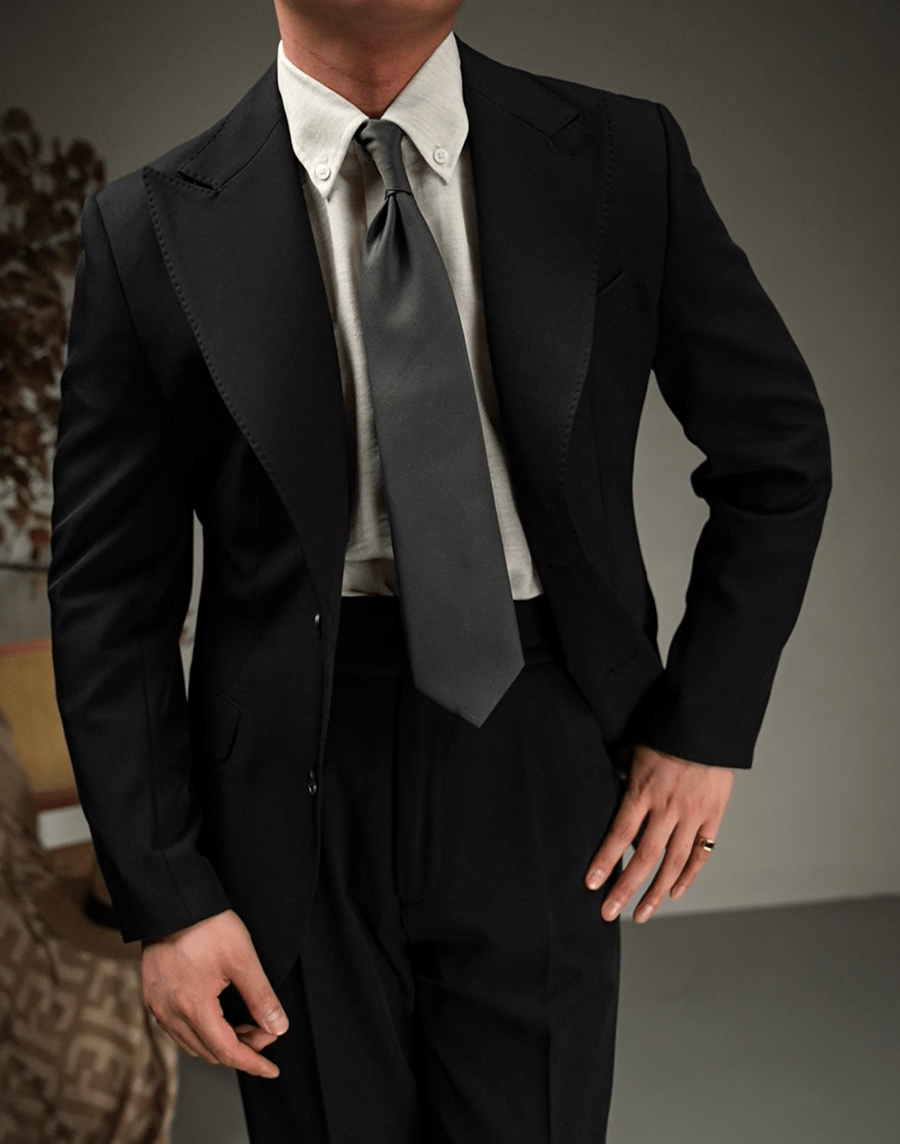 aesido 2 Piece Coffee Colored Retro Peak Lapel Business Men Suit (Blazer+Pants)