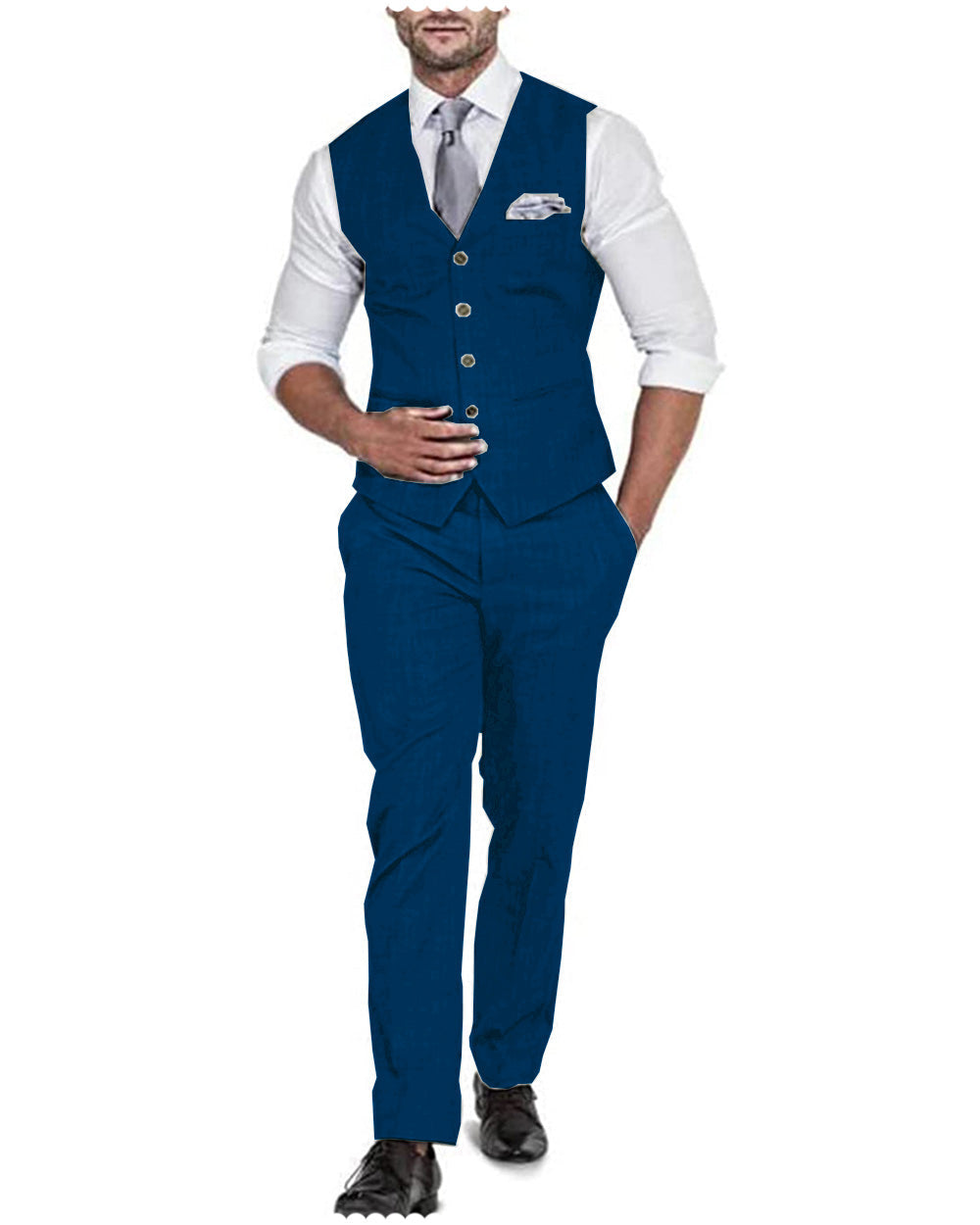 aesido 2 Pieces Casual Mens Suit Regular Fit Solidl Linen Blazer For Wedding (Vest + Pants)