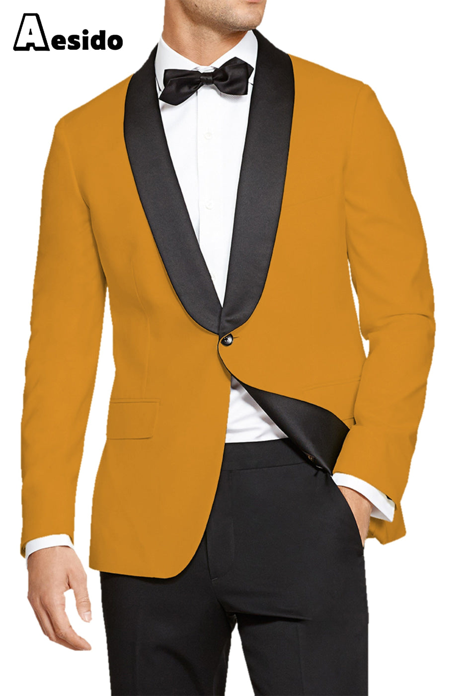 aesido 2 Pieces Fashion Shawl Lapel Men's Suit（Blazer+Pants）