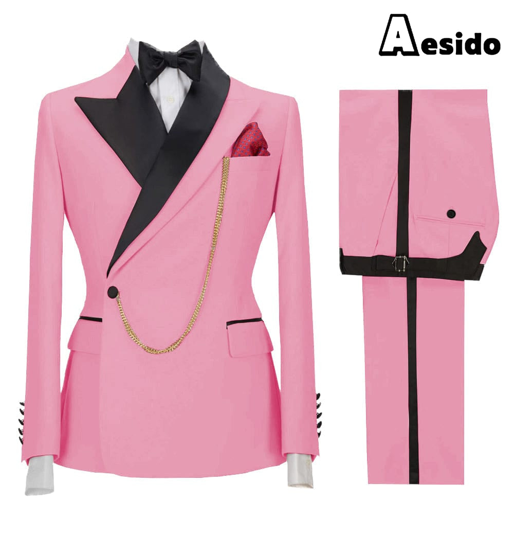 aesido 2 Pieces Fashion Slim Peak Lapel Men's Suit (Blazer + Pants)