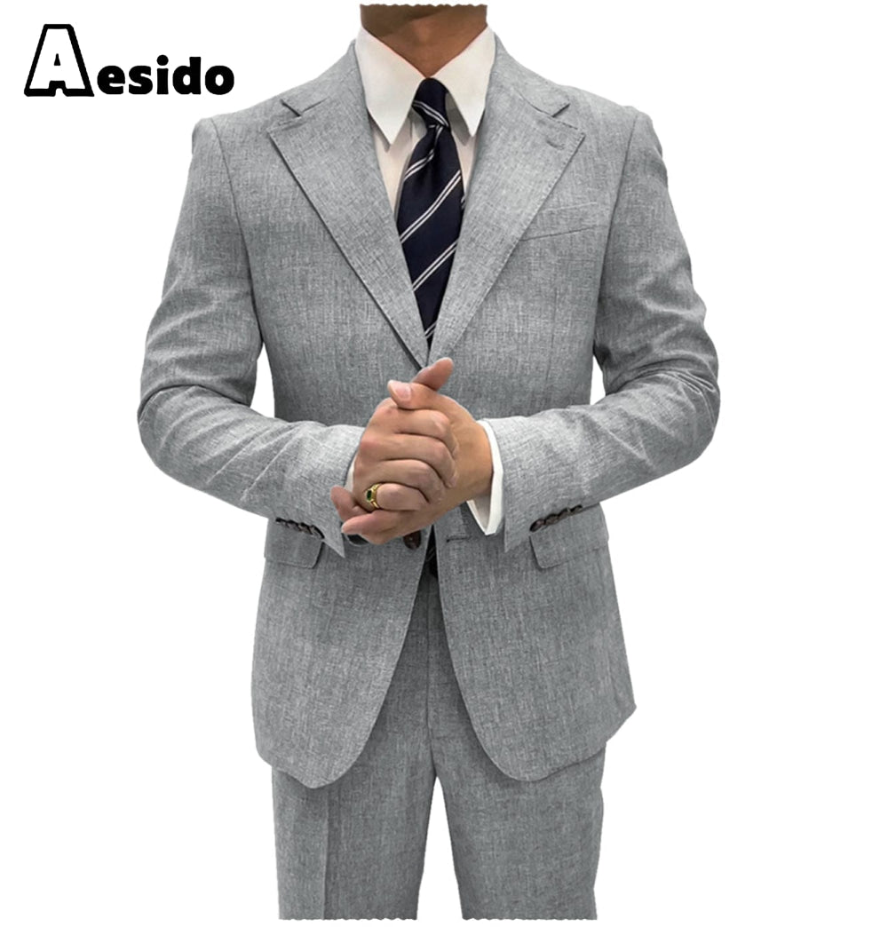 aesido 2 Pieces Single Button Notch Lapel Men Suit (Blazer+Pants)