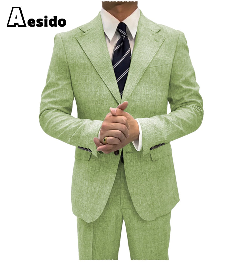 aesido 2 Pieces Single Button Notch Lapel Men Suit (Blazer+Pants)