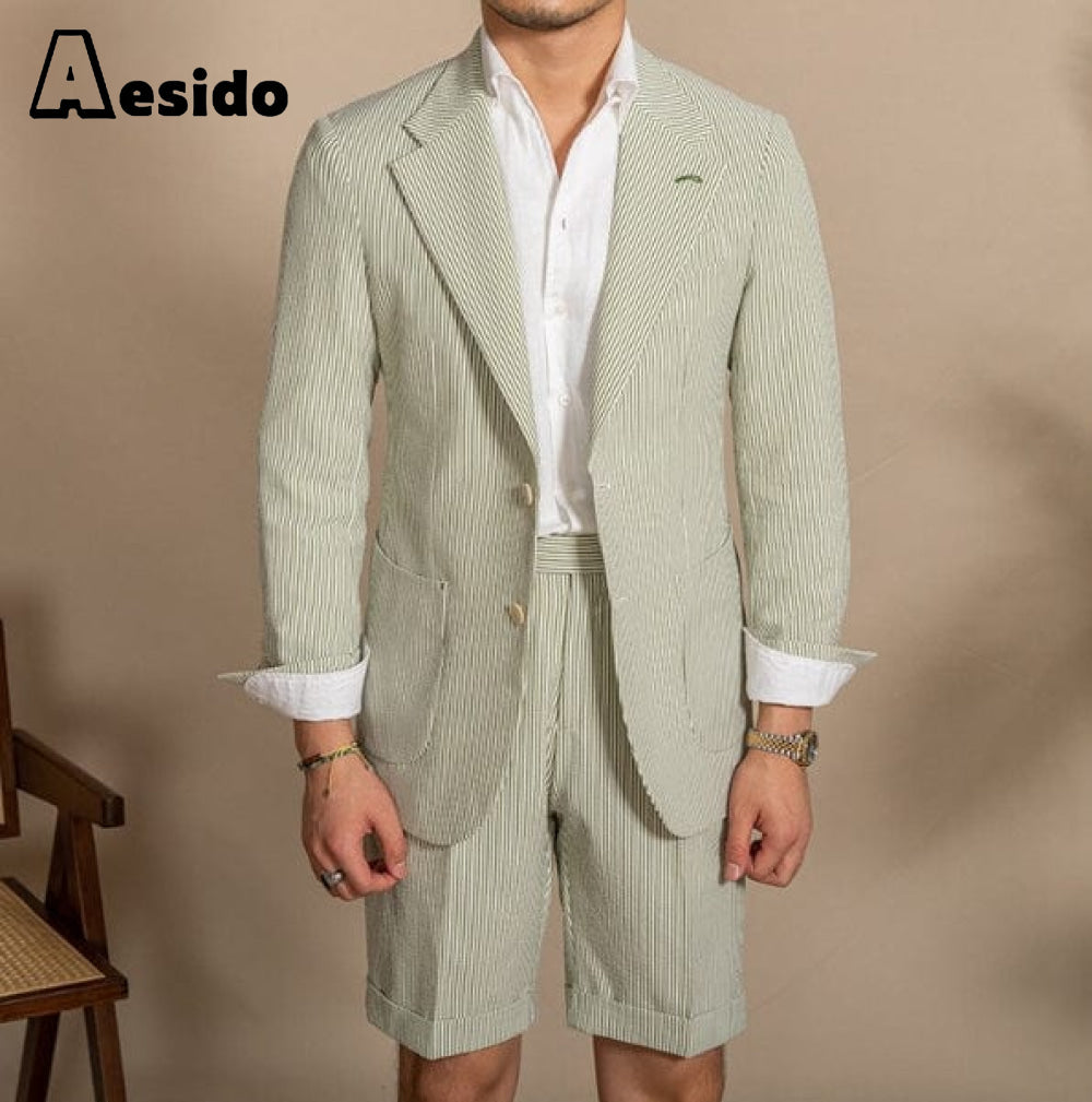 aesido 2024 New Summer Notch Lapel Fashion Men's Suits (Blazer+Pants)