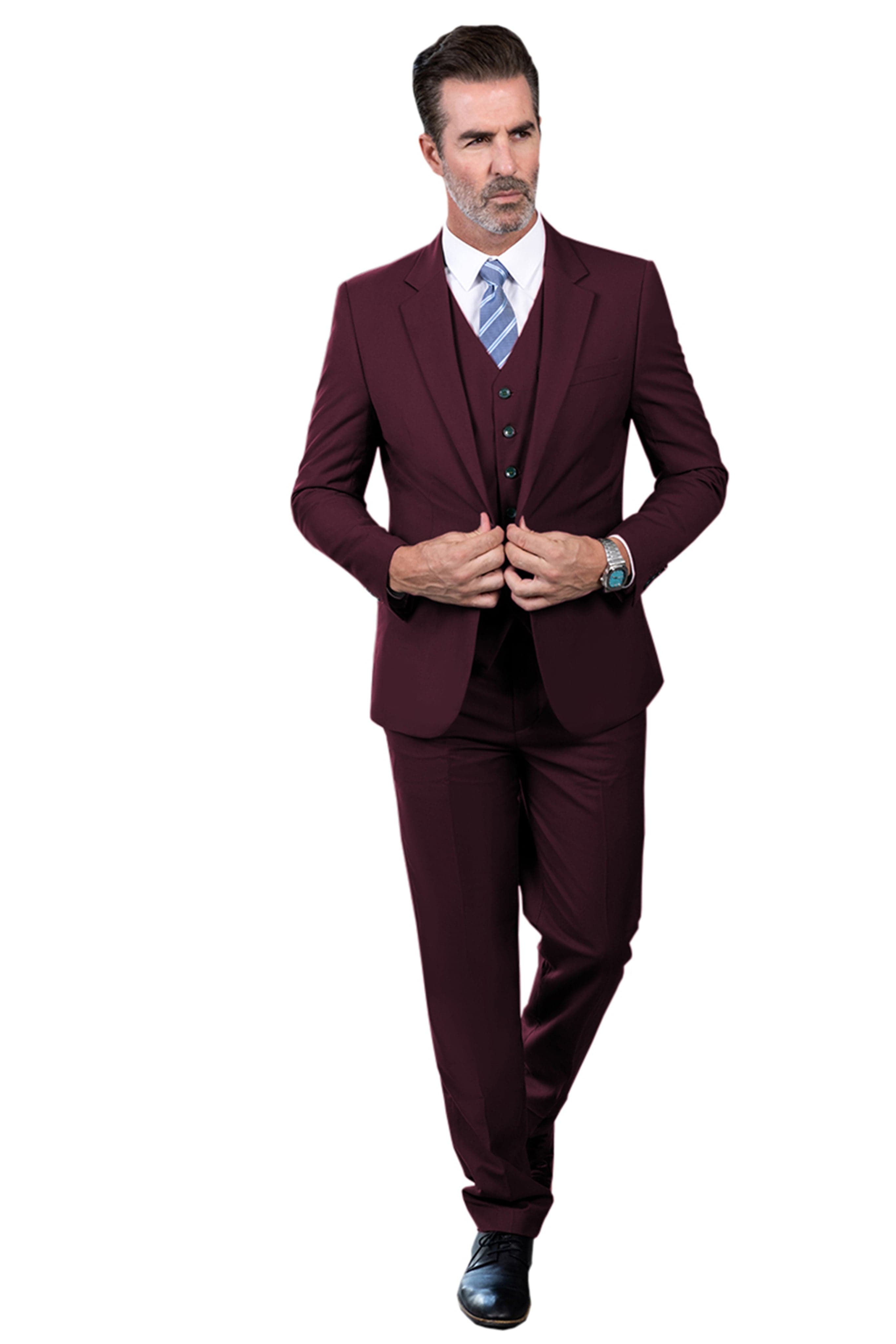 aesido 3 Piece Busines Notch Lapel Men's Suit (Blazer+Vest+pants）