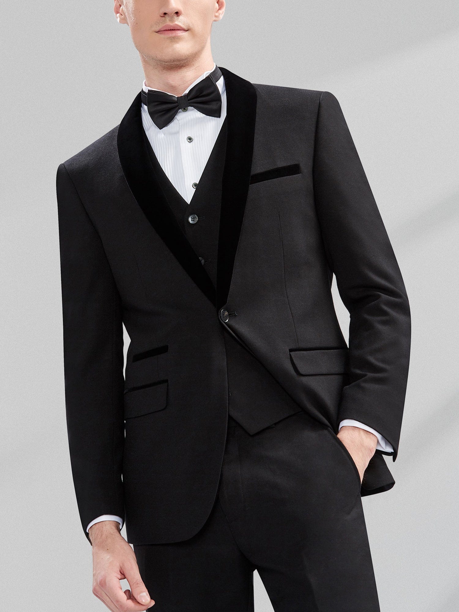 aesido 3 Piece Navy Tuxedo Single Buttons Shawl Lapel Men's Suit For Wedding (Blazer+Vest+Pants)