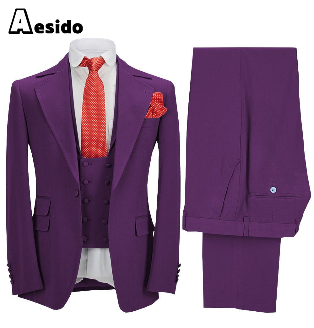 aesido 3 Pieces Business Mens Suit (Blazer+vest+Pants)