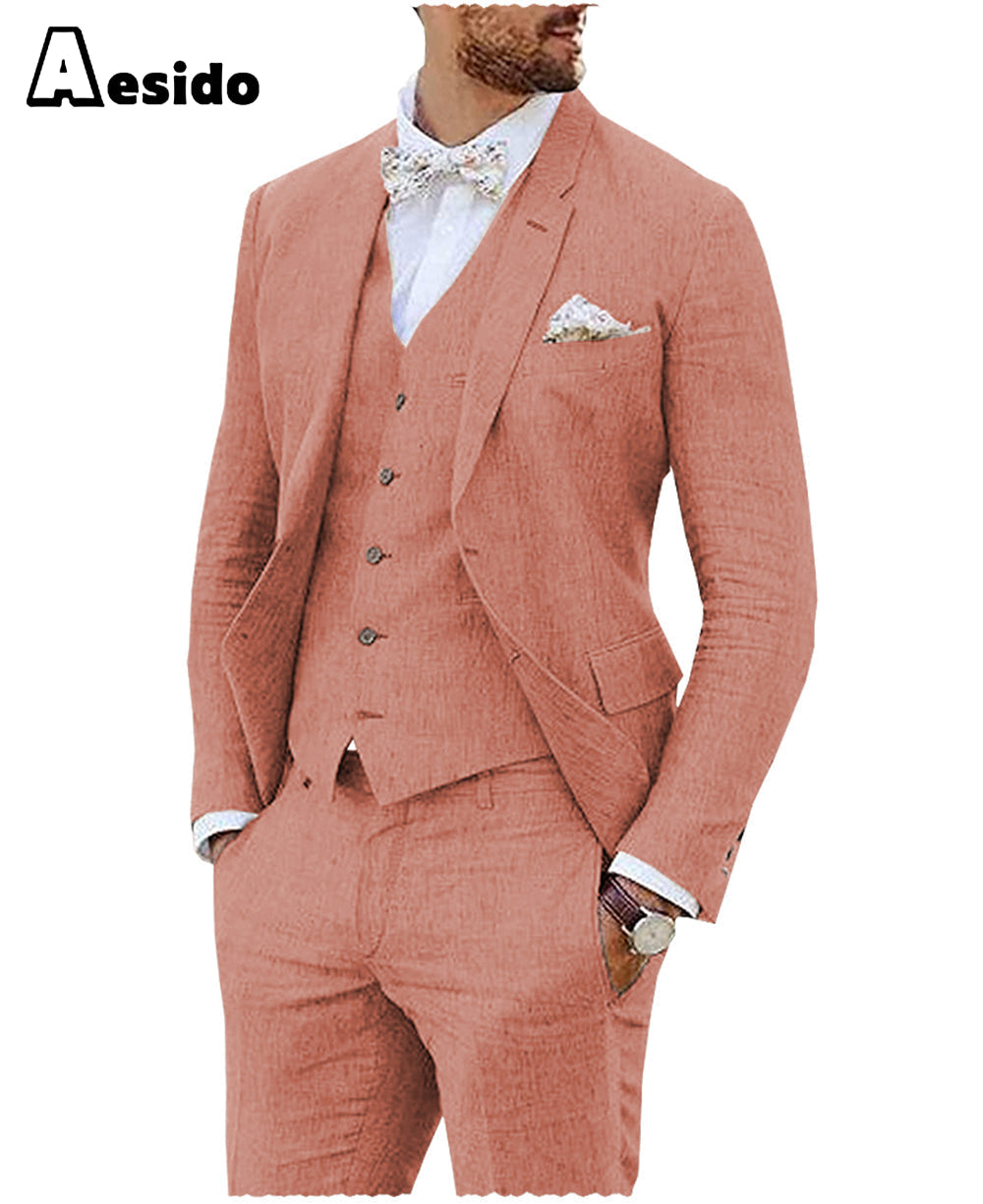 aesido 3 Pieces Business Mens Suit For Wedding (Blazer+vest+Pants)