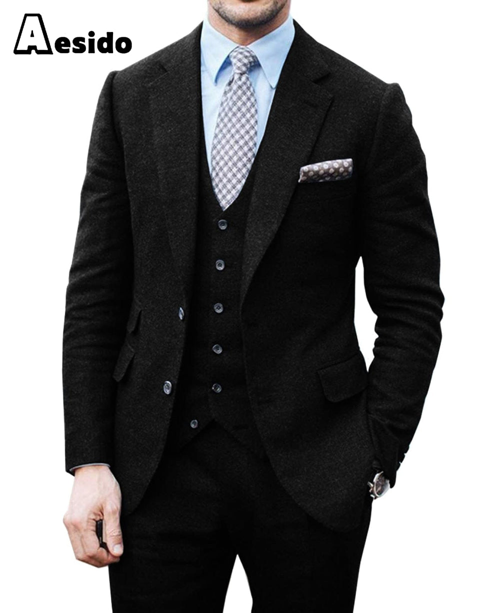 aesido 3 Pieces Business Mens Suit For Wedding (Blazer+vest+Pants)