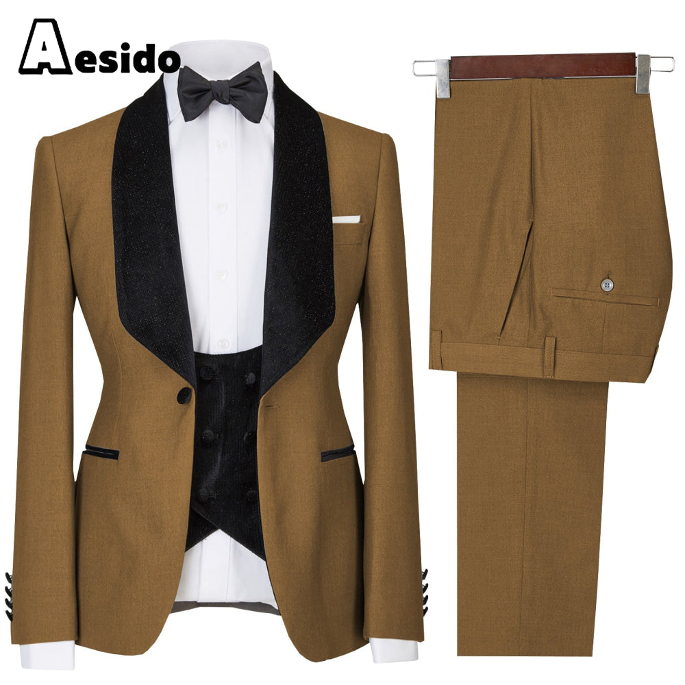 aesido 3 Pieces Mens Flat Suit Dress (Blazer+Vest+Pants)