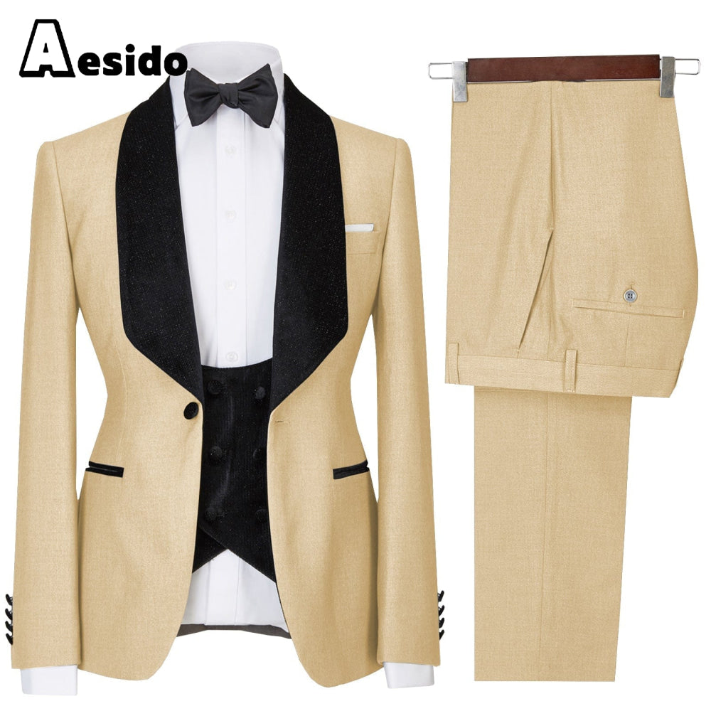 aesido 3 Pieces Mens Flat Suit Dress (Blazer+Vest+Pants)