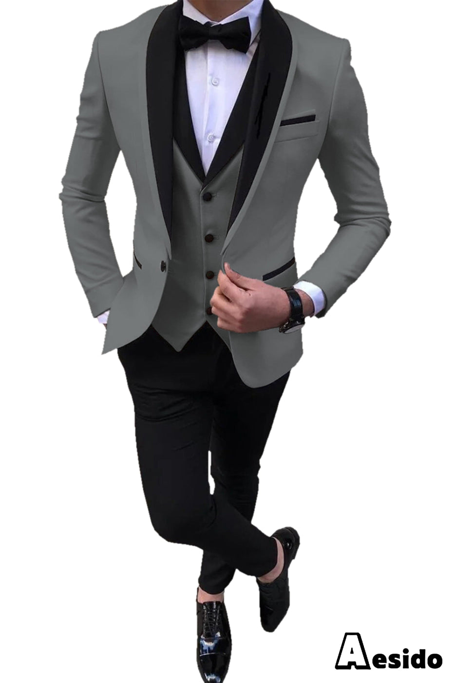 aesido 3 Pieces Slim Fit Single Buttons Men's Suit（Blazer+Vest+Pants）