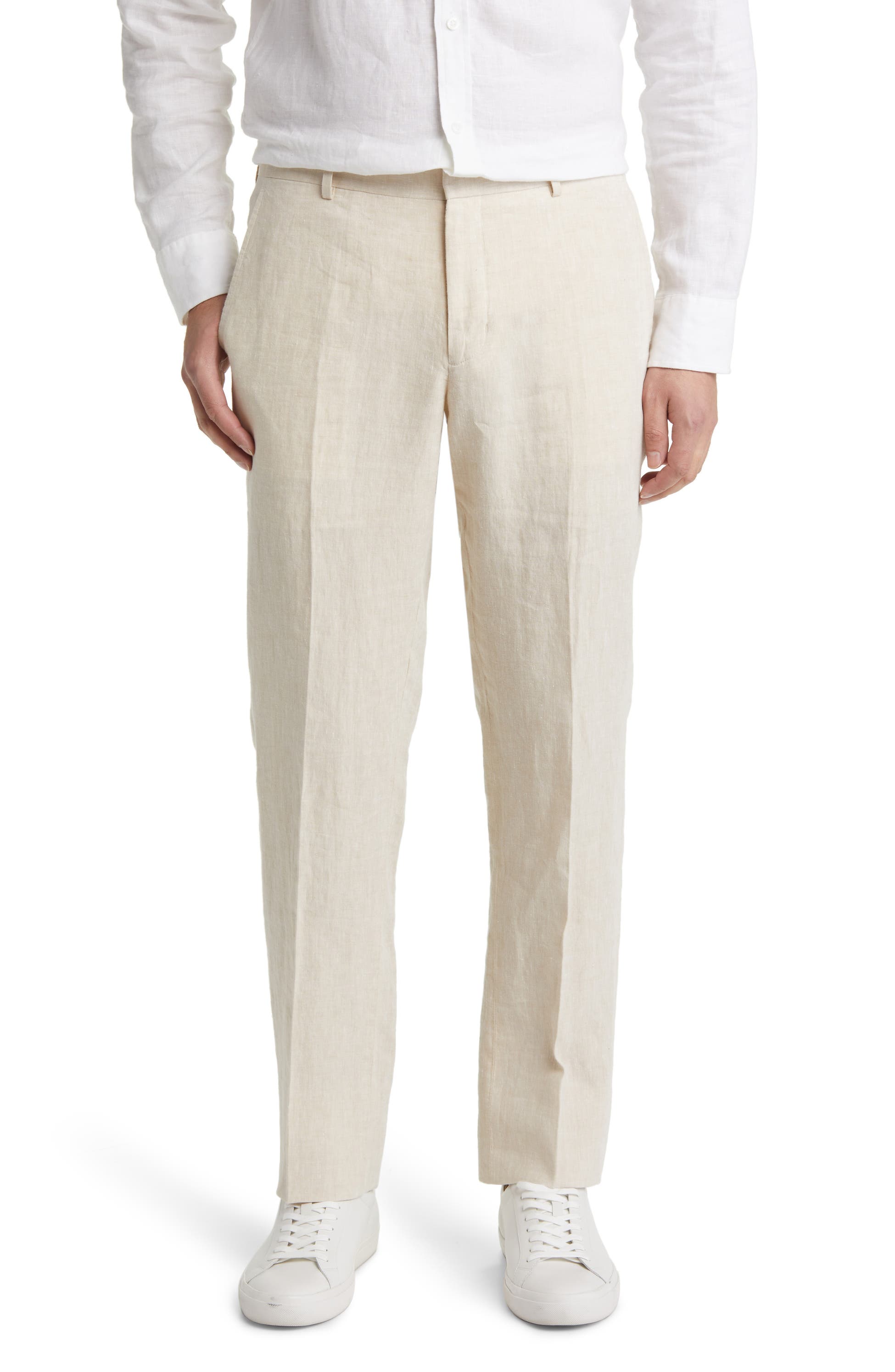 aesido Beige Linen Business Casual Men's Pants