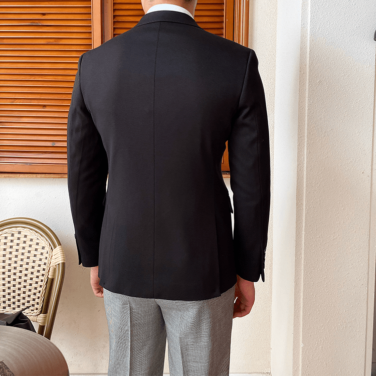 aesido Black Double Breasted Solid Color Slim Fit Men's Blazer