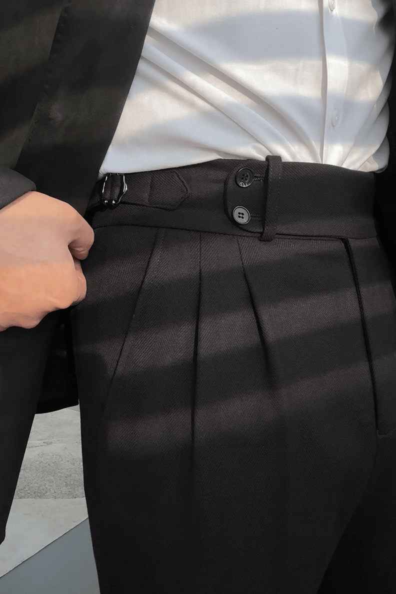 aesido Black High Waist Casual Business Slim Fit Tweed Men's Trousers