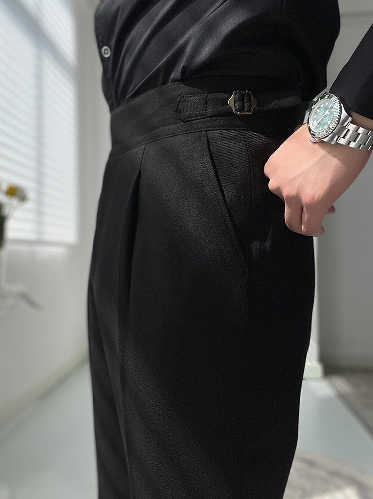 aesido Black Retro High Quality High Waist Straight Leg Business Casual Men's Pants