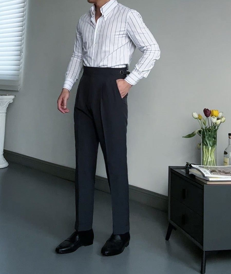 aesido Black Retro High Quality High Waist Straight Leg Business Casual Men's Pants