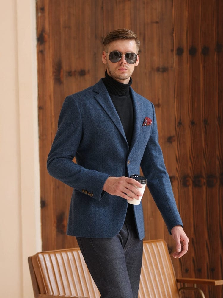 aesido Blue Tweed High-End Casual Men's Blazer