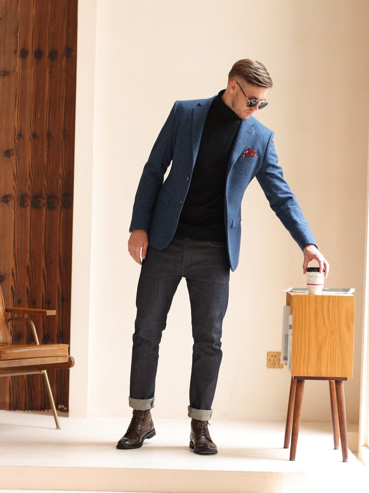 aesido Blue Tweed High-End Casual Men's Blazer