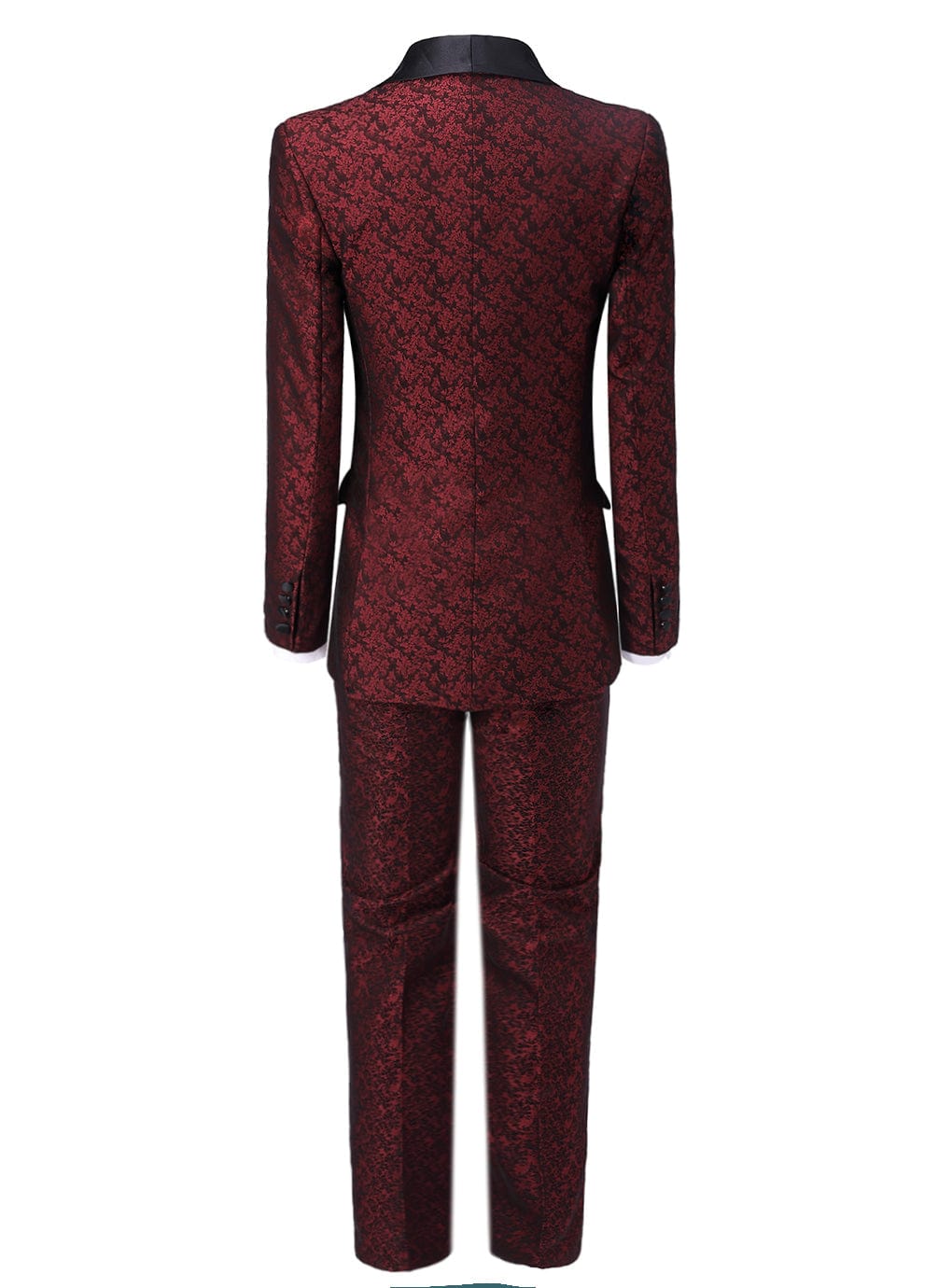 aesido Burgundy Patterned Shawl Lapel 3 Pieces Mens Suit Tuxedos (Blazer+vest+Pants)