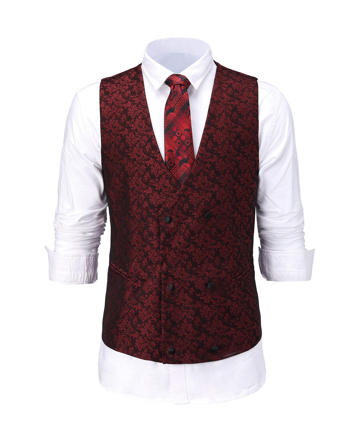 aesido Burgundy Patterned Shawl Lapel 3 Pieces Mens Suit Tuxedos (Blazer+vest+Pants)