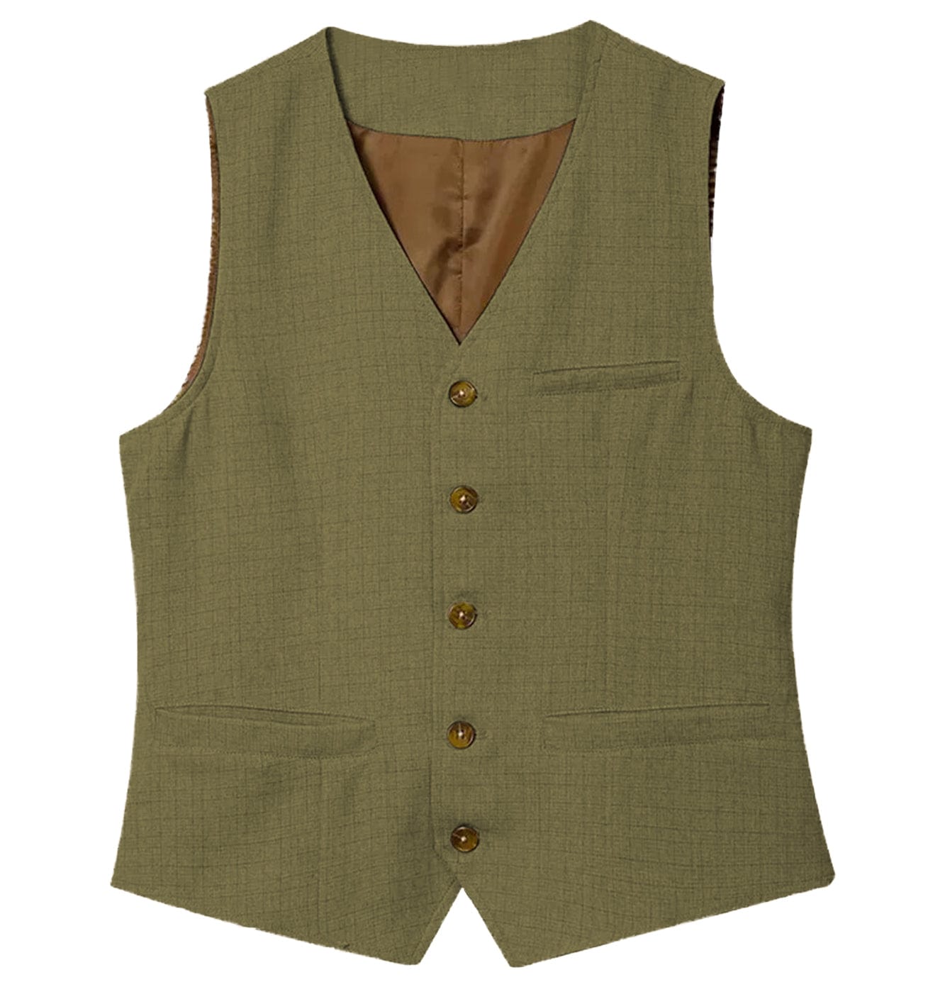 aesido Casual Single Breasted V Neck Linen Men Waistcoat