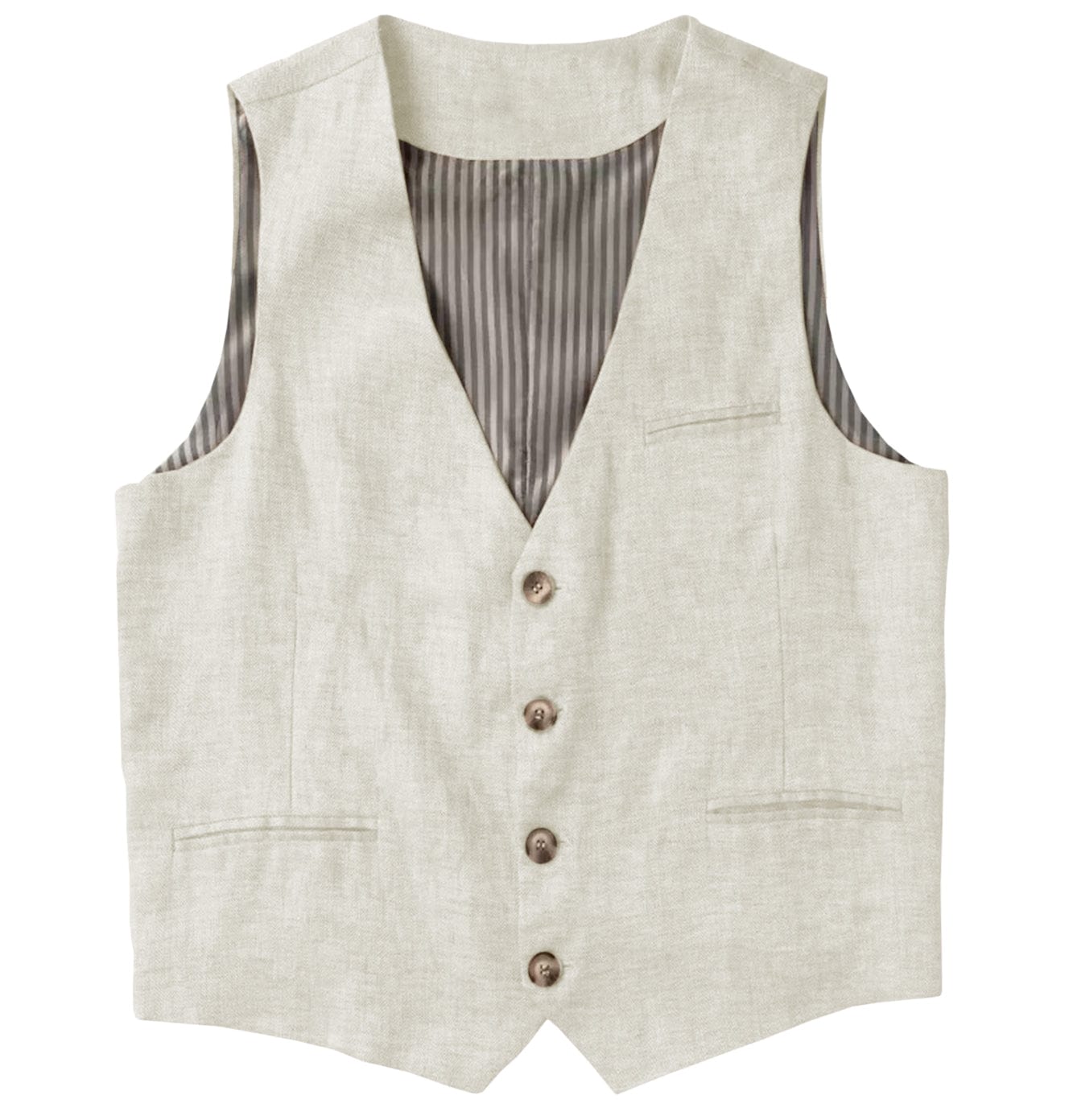 aesido Casual Single Breasted V Neck Linen Mens Vest