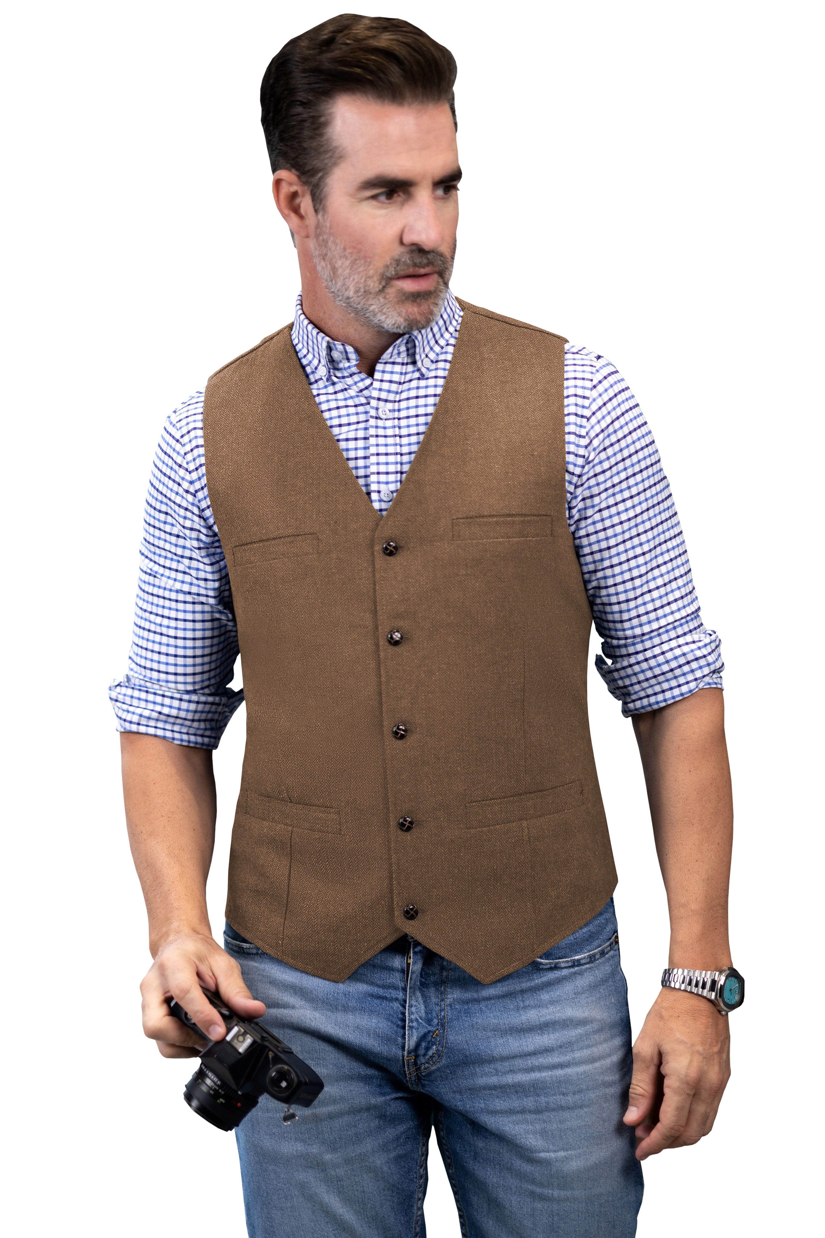 aesido Casual Single Breasted V Neck Mens Vest