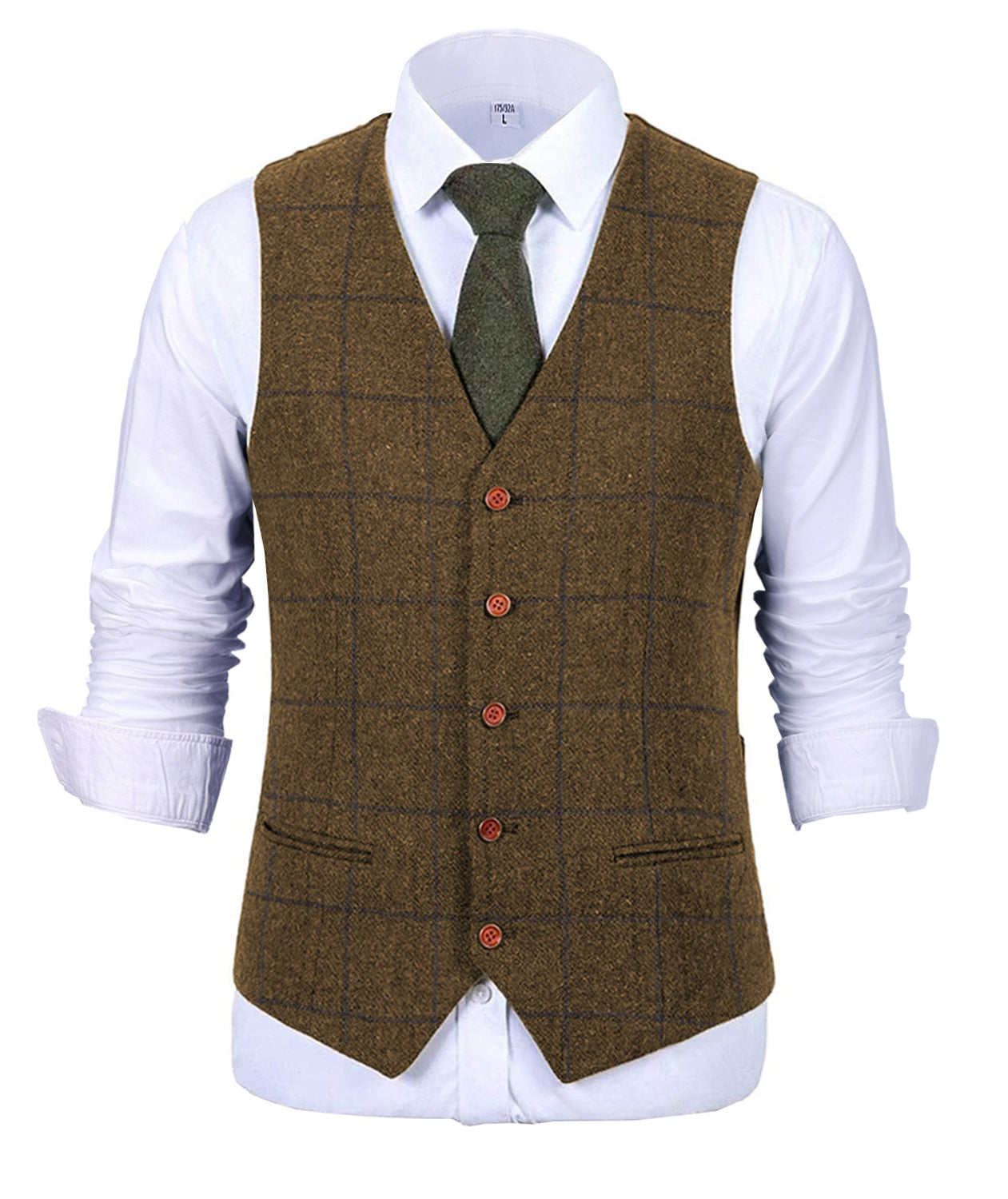 aesido Classic Men's Suit Vest Plaid Tweed V Neck Waistcoat