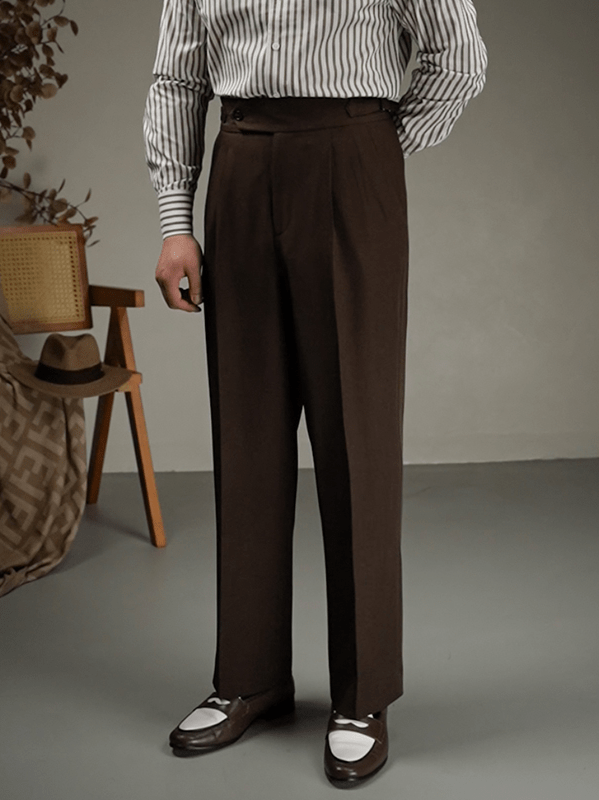 aesido Coffee Retro High Waist Straight Leg Casual Men's Trousers