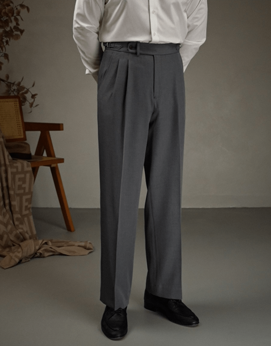 aesido Coffee Retro High Waist Straight Leg Casual Men's Trousers