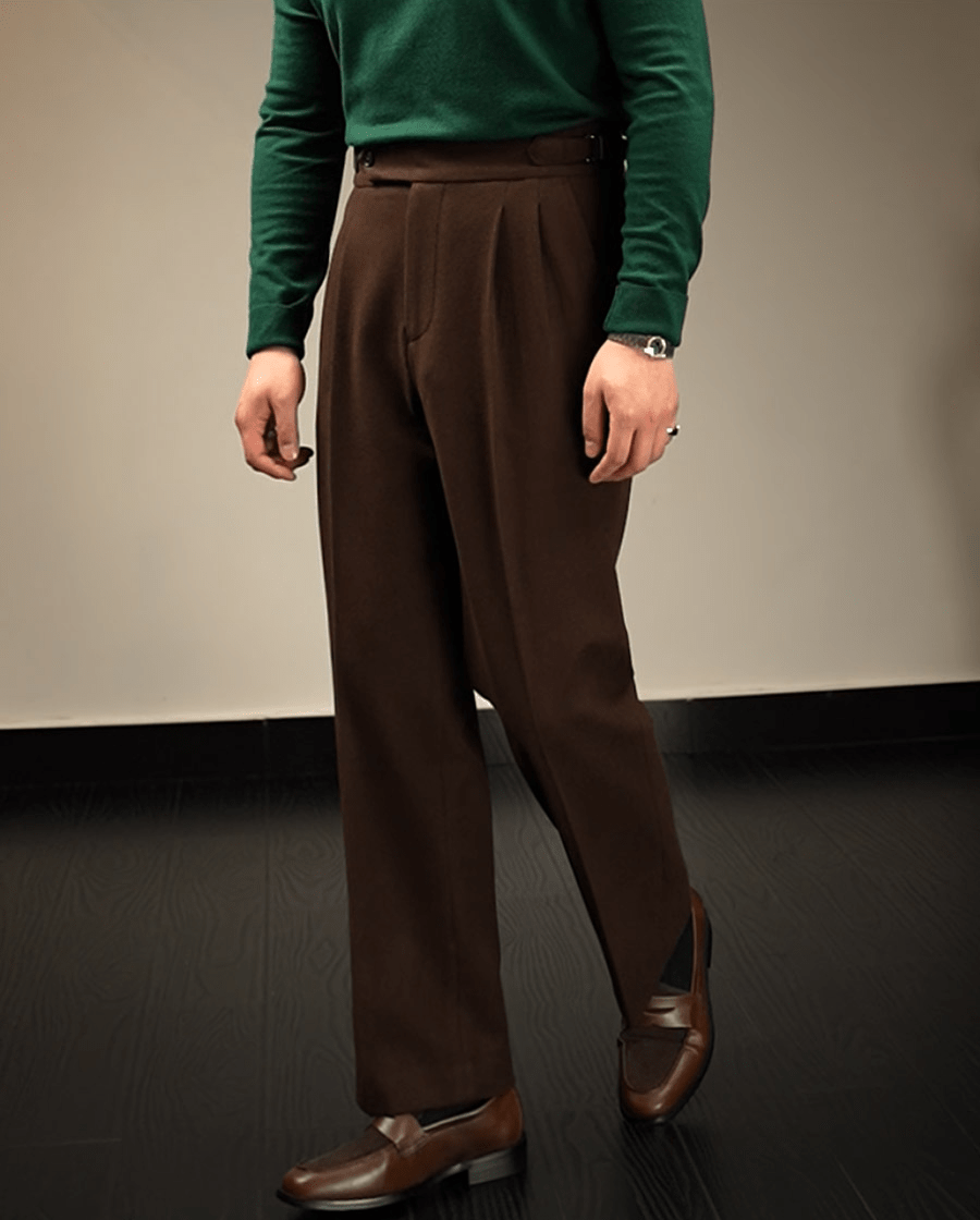 aesido Coffee Retro High Waist Straight Leg Casual Men's Trousers