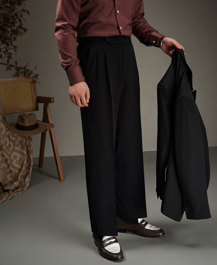 aesido Coffee Retro High Waist Straight Leg Casual Men's Trousers