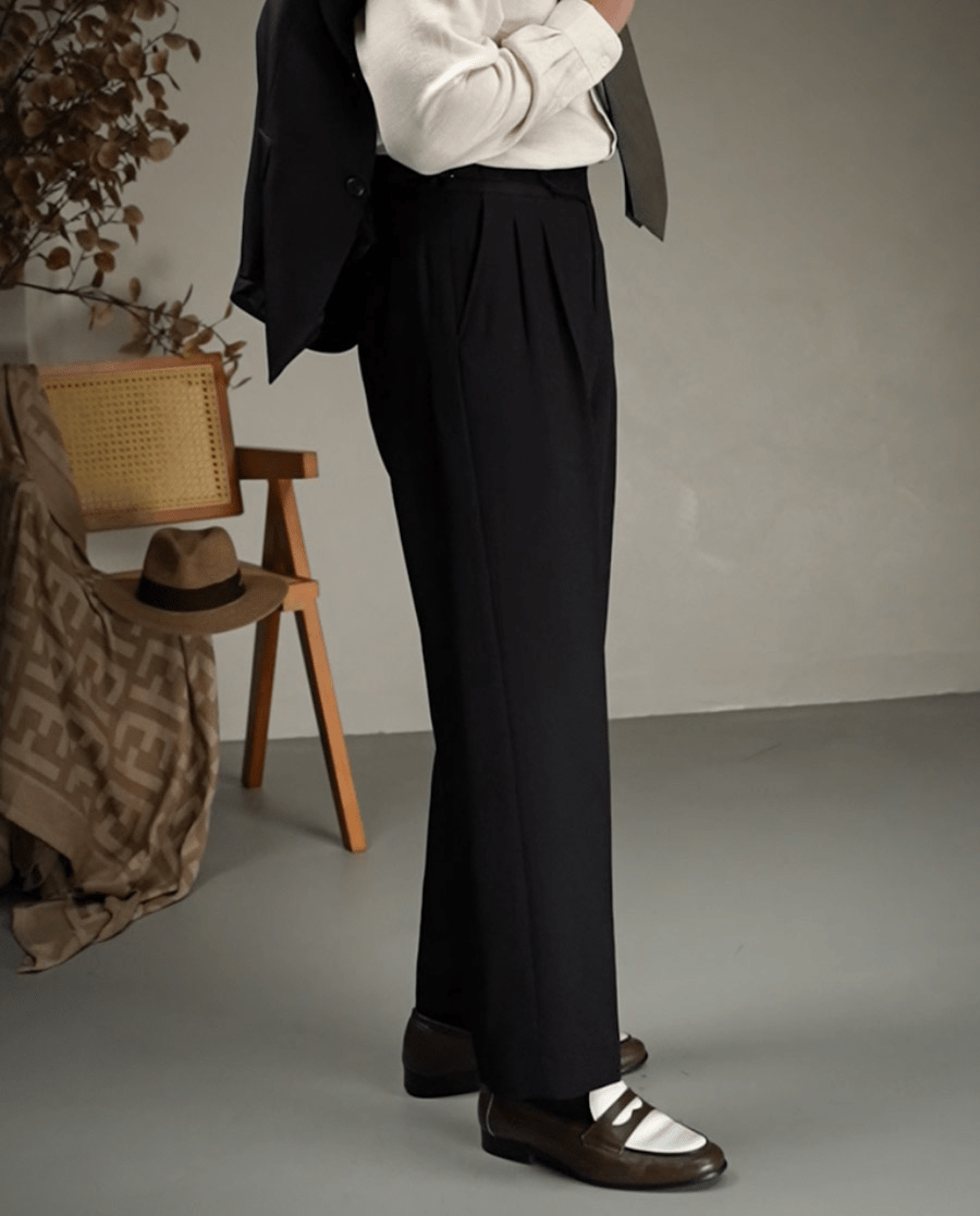 aesido Coffee Retro High Waist Straight Leg Casual Men's Trousers