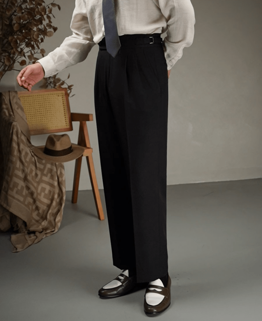 aesido Coffee Retro High Waist Straight Leg Casual Men's Trousers