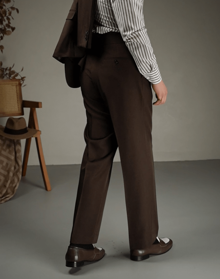 aesido Coffee Retro High Waist Straight Leg Casual Men's Trousers