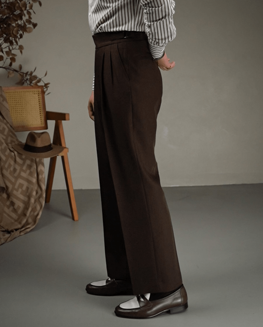 aesido Coffee Retro High Waist Straight Leg Casual Men's Trousers