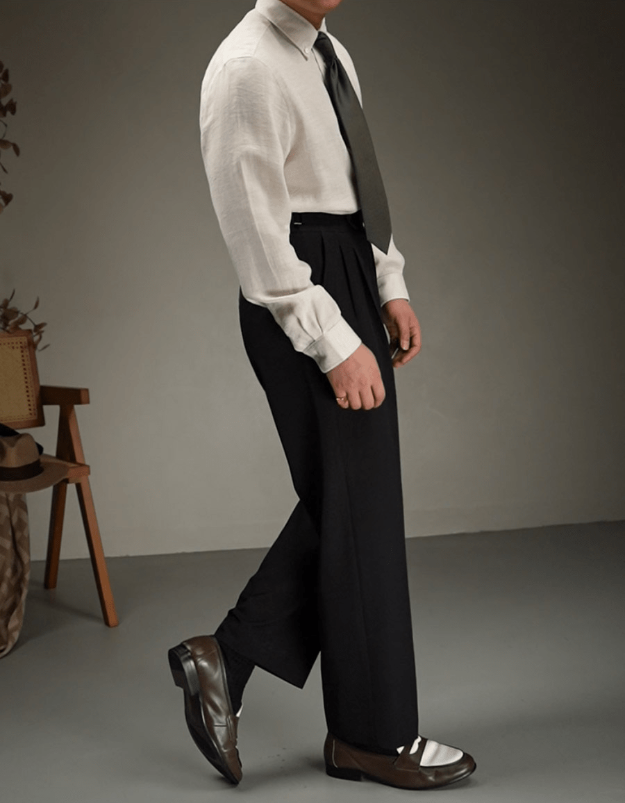 aesido Coffee Retro High Waist Straight Leg Casual Men's Trousers