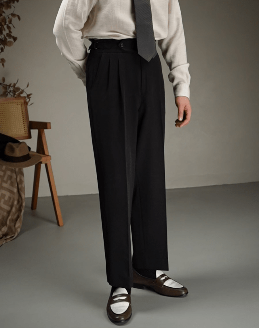 aesido Coffee Retro High Waist Straight Leg Casual Men's Trousers